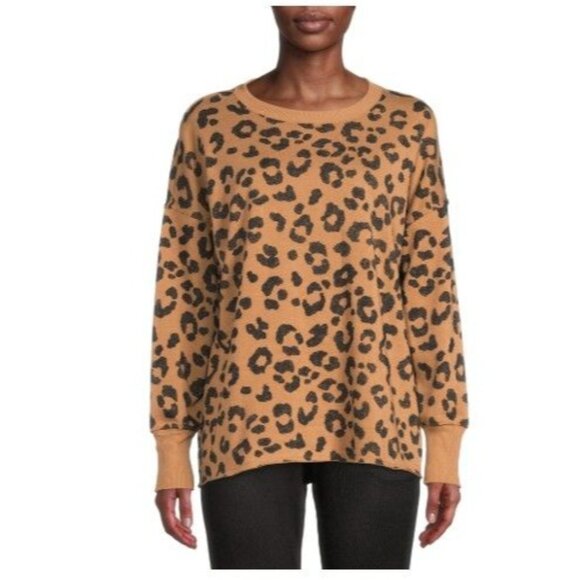 $4 WHEN BUNDLED Oversized Animal Print Cozy Crewneck Sweatshirt Women's Sz L - Picture 1 of 8